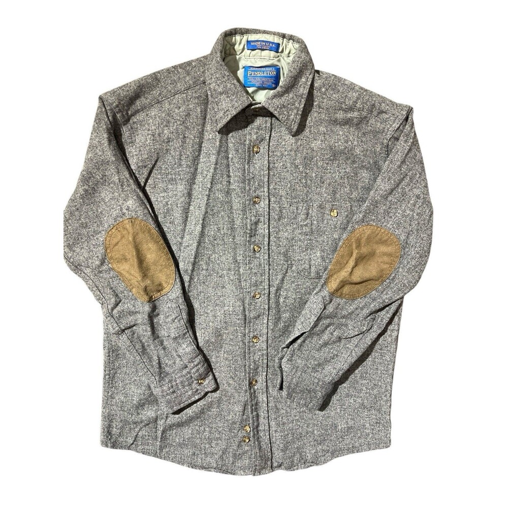 Pendleton Wool Shirt Jacket Mens Gray Lined Elbow Patch Made USA Sz M